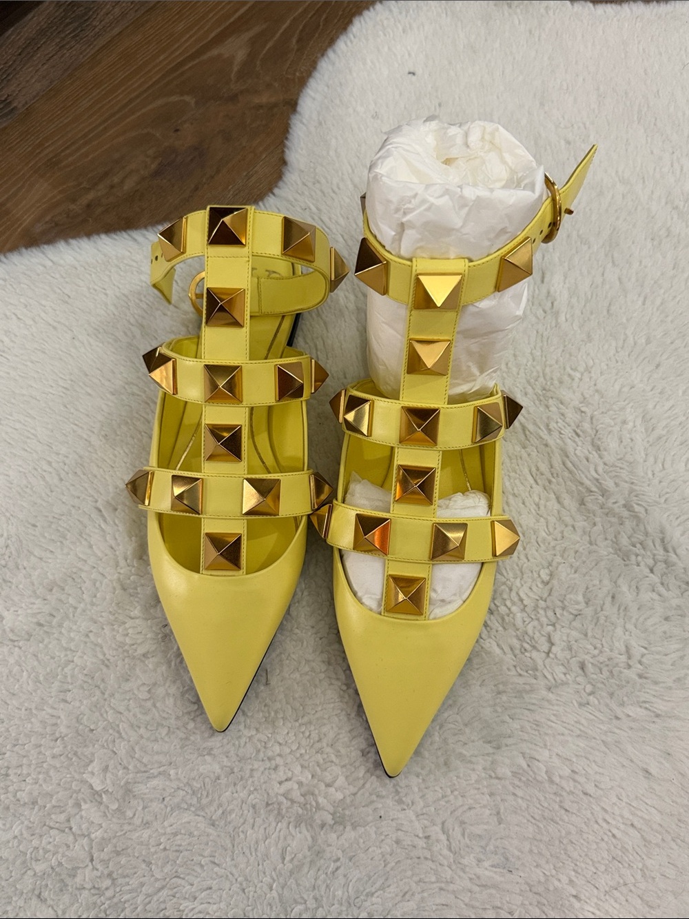 Valentino Yellow Pointed-Toe Studded Heel Sandals